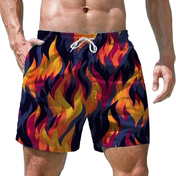 Мъжки къси панталони с 3D принтом Flame Моден тренд Мъжки плажни шорти Уникален стил на Мъжки къси панталони Летни нови висококачествени мъжки къси панталони - Изображение 2  