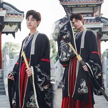 Мъжки костюм за изяви с бродерия под формата на китайски дракон Hanfu, костюм в стил ретро, традиционната рокля за изказвания дневно в Китай - Изображение 1  