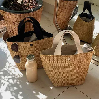 Елегантен дамски слама ракита чанта, дамски празнични плажни ежедневни чанти-тоут с горната дръжка, модерен ретро чанта през рамо 2023 - Изображение 2  
