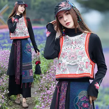 2024 китайски жилетка в ретро стил от епохата на Тан, палта, национален жилетка с цветна бродерия, жена топ без ръкави hanfu, традиционен ретро жилетка - Изображение 1  