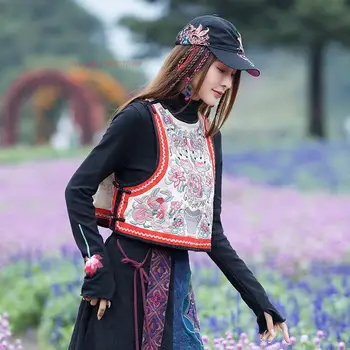 2024 китайски жилетка в ретро стил от епохата на Тан, палта, национален жилетка с цветна бродерия, жена топ без ръкави hanfu, традиционен ретро жилетка - Изображение 2  