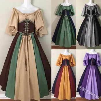 Ново дамско средновековна костюмированное макси рокля с открити рамене, винтажное рокля за cosplay от епохата на Възраждането, корсет с завязками на талията - Изображение 1  
