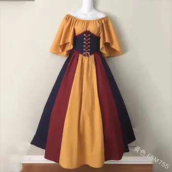 Ново дамско средновековна костюмированное макси рокля с открити рамене, винтажное рокля за cosplay от епохата на Възраждането, корсет с завязками на талията - Изображение 2  