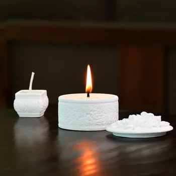 Кръгла гипсова банка за ароматни свещи с капак, силиконова форма, чаша за свещи от циментов бетон ръчно изработени, кутия за съхранение на бижута, глинени форми - Изображение 1  