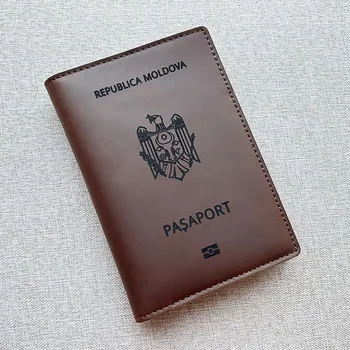 Кожени корици за паспорти на Република Молдова, персонализирана корица за паспорт на Република Молдова от естествена кожа, калъфи за паспорти - Изображение 1  