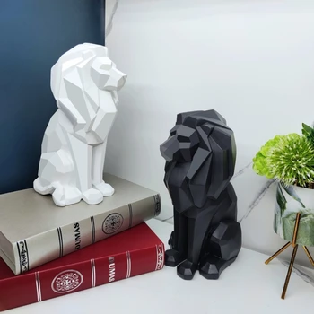 Геометрични орнаменти във формата на статуи лъв, занаяти, изработени от смола със скулптури на животни, украшения за статуи в дома на хол и офис. - Изображение 1  