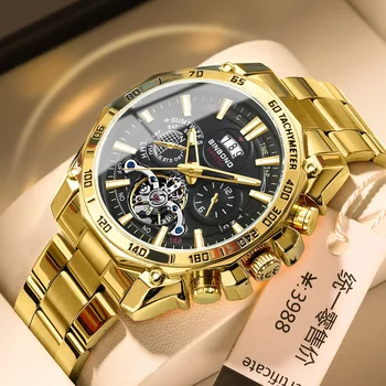 Мъжки часовник водоустойчив луксозни кварцов механизъм с дата 2023 BINBOND B4750 Ръчен часовник от неръждаема стомана за Мъже - Изображение 2  