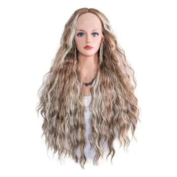 Жена дълги вълнообразни перука, хит на продажбите, 28-инчов натурален случайни перука с swirls в центъра - Изображение 1  