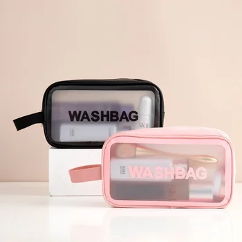 Нова прозрачна косметичка, по-голям капацитет, преносима чанта за тоалетни принадлежности, пътни водоустойчива чанта за съхранение на продукти за грижа за кожата с матово покритие от полиуретан - Изображение 2  