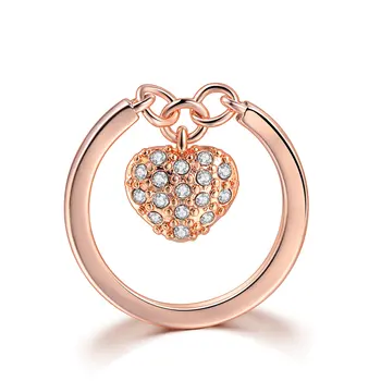 Романтичен пръстен с отложено във формата на сърце на Любовта, За жените, Цвят Розово злато, Инкрустирани цирконием, Модни бижута, Коледен подарък за Рожден Ден R279 - Изображение 1  