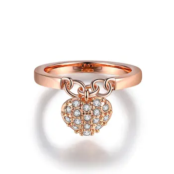 Романтичен пръстен с отложено във формата на сърце на Любовта, За жените, Цвят Розово злато, Инкрустирани цирконием, Модни бижута, Коледен подарък за Рожден Ден R279 - Изображение 2  