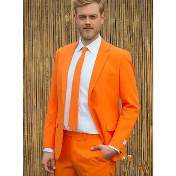 Най-новите Модели Палта И панталони в Оранжево Мъжки Костюм Slim Fit Смокинг от 2 части По Поръчка, Модни Вечерни Костюми За Бала Terno Masculino Яке + Панталон - Изображение 2  