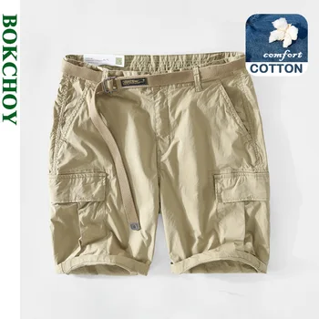 Нови летни ежедневни панталони-карго, мъжки дрехи, обикновена Прости памучни улични панталони оверсайз AT119 - Изображение 1  