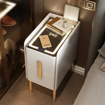 Модерни, стилни нощни шкафчета за спалня от 30 см с безжична зареждане Bluetooth малка странична масичка Многофункционален приставной маса от масивно дърво - Изображение 1  