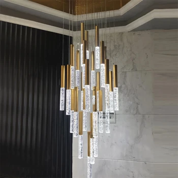 Модерна таванна кристален led полилей Long Cristal Окачен лампа на стълба на клетката хола в скандинавски минималистичном стил за вътрешно осветление - Изображение 1  