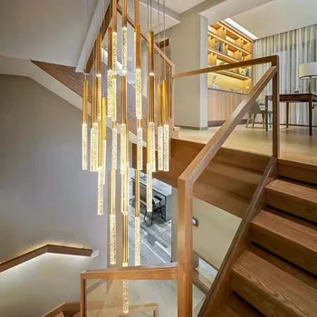 Модерна таванна кристален led полилей Long Cristal Окачен лампа на стълба на клетката хола в скандинавски минималистичном стил за вътрешно осветление - Изображение 2  