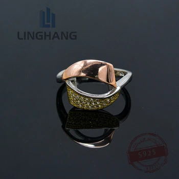 Сребро S925 проби, Европейски и американски персонализирани микронабор, пръстен с пълна диамантен пръстен, модерен пръстен в стил пънк за мъже и жени, разделяющее цвят. - Изображение 1  