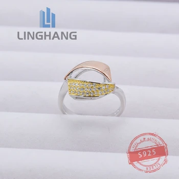 Сребро S925 проби, Европейски и американски персонализирани микронабор, пръстен с пълна диамантен пръстен, модерен пръстен в стил пънк за мъже и жени, разделяющее цвят. - Изображение 2  