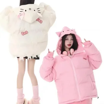 памучни дрехи kawaii Hello Kitty, аниме, водене жив топлина, свободно палто, плюс кадифе, утолщающая памучни дрехи, тенденция, универсален, нов - Изображение 1  