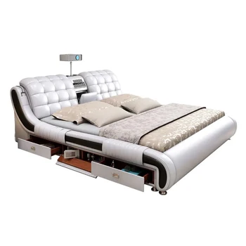 Умна масажът кожено легло модерна проста двойно легло в основната спалня, мултифункционален проектор - Изображение 1  
