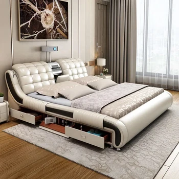 Умна масажът кожено легло модерна проста двойно легло в основната спалня, мултифункционален проектор - Изображение 2  