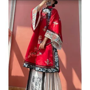 Китайската Оригинален Дамски дрехи в Ретро стил от епохата Цин и Хан, Дъждобран с Репродукцией Палто с принтом от епохата на Късния Кинг - Изображение 2  
