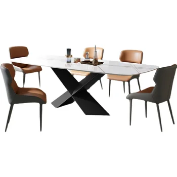 Италиански шистов маса правоъгълна модерен светъл луксозен скандинавски ярък луксозна каменна творчески маса за хранене и стол - Изображение 2  