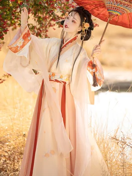 Жена китайски традиционен костюм Ханфу, Ново стилна рокля дама на династията Джин, пола династия Уей Джин с бродерия на талията - Изображение 2  