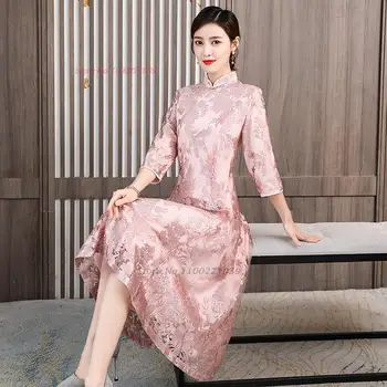 подобряване на китайското рокля чонсам 2024, дамско дантелено рокля ципао в националния флорални мотиви, празничен банкет рокля, елегантна вечерна рокля vestido - Изображение 2  