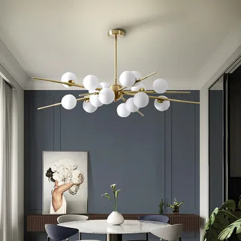 Стъклен полилей Nordic LED, луксозен дизайнерски полилей sputnik, декорация за хол, спалня, осветление на интериора у дома - Изображение 1  