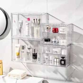 Прозрачни Акрилни Кутии за съхранение на козметика, Скрин, Торбичка за прах за грижа за кожата, Стенни Кутии за съхранение в банята - Изображение 2  