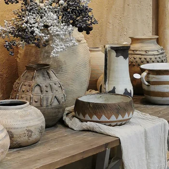 Реколта керамика Ваби-съби, украса за ръчно изработени вази, орнаменти, креативни цветни съдове за вили, чинии за плодове - Изображение 1  