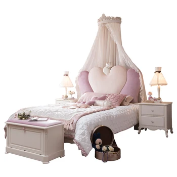 Легло принцеса 1,5 метра розова европейската мебели от масивно дърво мека двойно легло - Изображение 1  