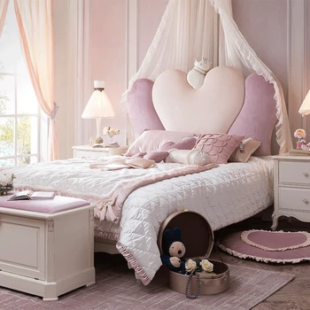 Легло принцеса 1,5 метра розова европейската мебели от масивно дърво мека двойно легло - Изображение 2  