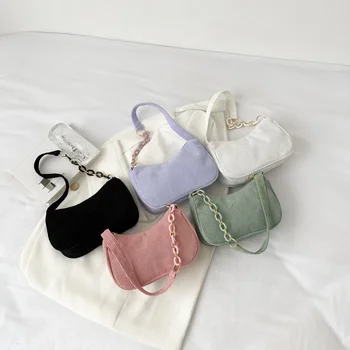 Модни обикновена Реколта вельветовые дамски чанти, чанти под мишниците, ежедневни чанти през рамо, Дамска чанта с цип, чанта-клатч с веригата - Изображение 1  
