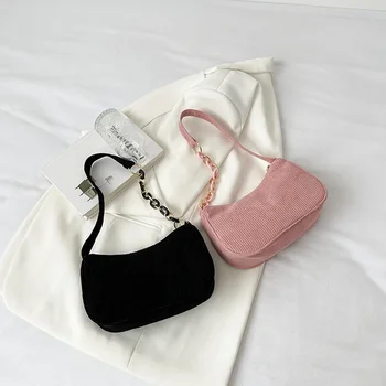 Модни обикновена Реколта вельветовые дамски чанти, чанти под мишниците, ежедневни чанти през рамо, Дамска чанта с цип, чанта-клатч с веригата - Изображение 2  
