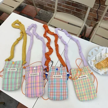 Боядисана клетчатая чанта за мобилен телефон за момичета, чанти през рамо, мини-квадрат дамски холщовая чанта през рамо, модерен женски чантата си и чанти - Изображение 1  
