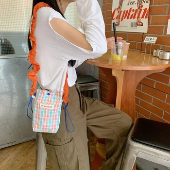 Боядисана клетчатая чанта за мобилен телефон за момичета, чанти през рамо, мини-квадрат дамски холщовая чанта през рамо, модерен женски чантата си и чанти - Изображение 2  