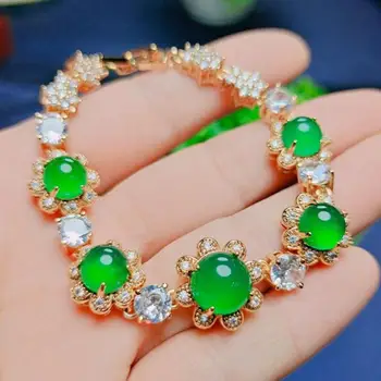 Жена гривна от натурален нефрит с диаманти, Зелен chalcedony, Луксозни Гривни, Сертифицирани Аксесоари от Нефрит, Украса за момичета - Изображение 1  