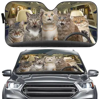 Сенника на колата YOSA На предното стъкло Водачът погълнали на бенгалски котки, шокиран Смешно котка Слънчеви очила в предната стъкло на колата Защитават колата от uv лъчи. - Изображение 1  