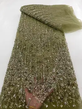 Лейси плат с африканската бродерия от тюл, мъниста и пайеток, благородна френска окото лейси плат SYJ-1306904 за сватбена рокля - Изображение 2  