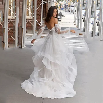 Сватбена рокля Трапецовидна форма TIXLEAR С Аппликацией от Органза и Тюл във формата На Сърце, Ръкави, с Дължина До пода, Сватбената рокля Vestido De Noiva - Изображение 2  