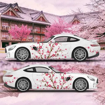 Аниме-Автомобили Ливрея В японската Теми Разцвет Източване на Страничната Автомобили Обвивка Molded Vinyl Обвивка Универсален Размер Премиум-Розово Аниме-Стикер на колата - Изображение 1  