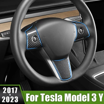 За Tesla, Модел 3 Y 2017 2018 2019 2020 2021 2022 2023 Отрежете лентата на кормилното колело на Вътрешната рамка Стикер калъф с пайети - Изображение 1  
