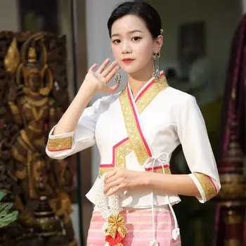 Малайзия, Тайланд, Мианмар Пола с дълги ръкави, Дантелен топ, пола-саронг Дай, дамски дрехи, традиционната рокля, рокля тайское - Изображение 1  