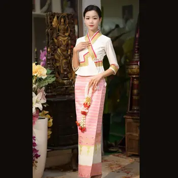 Малайзия, Тайланд, Мианмар Пола с дълги ръкави, Дантелен топ, пола-саронг Дай, дамски дрехи, традиционната рокля, рокля тайское - Изображение 2  