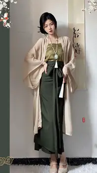 Ново традиционното подобряване на рокля Hanfu в китайски стил, комплект дрехи Hanfu в древен стил на династията Сун, комплект дрехи Hanfu за дневни по народни танци, комплект дрехи Hanfu - Изображение 1  