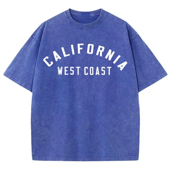 Мъжки дрехи с писмото принтом Западното крайбрежие на Калифорния, тениска с лампа модел тениска оверсайз от 100% памук, лятна реколта тениска - Изображение 2  