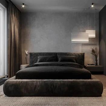 Италианската минималистичен тъканно легло Модерен минималистичен двойно легло Татами Подови легло Начало спалня Вила Легло от висок клас - Изображение 1  