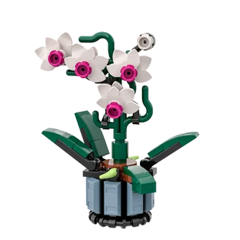 Градивните елементи на MOC Micro с орхидеи в саксии, Букетные блокове за растения, декорации за дома, работния плот, играчки и подаръци за деца - Изображение 2  